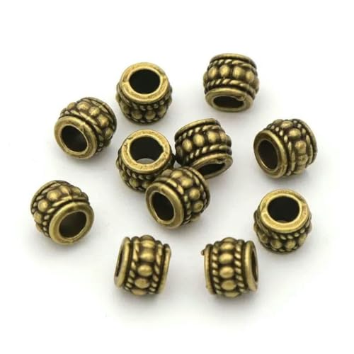 50 Stück tibetische Metallperlen mit großem Loch, lose Abstandshalter, für Schmuckherstellung, DIY-Armband, Halskette, Zubehör, Großhandelszubehör, 50 Stück, Tibetische Bronze2 von BSGUZ