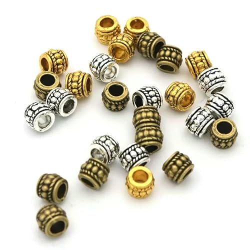 50 Stück tibetische Metallperlen mit großem Loch, lose Abstandshalter, für Schmuckherstellung, DIY-Armband, Halskette, Zubehör, Großhandelszubehör, 50 Stück, ungleichmäßig gemischt von BSGUZ