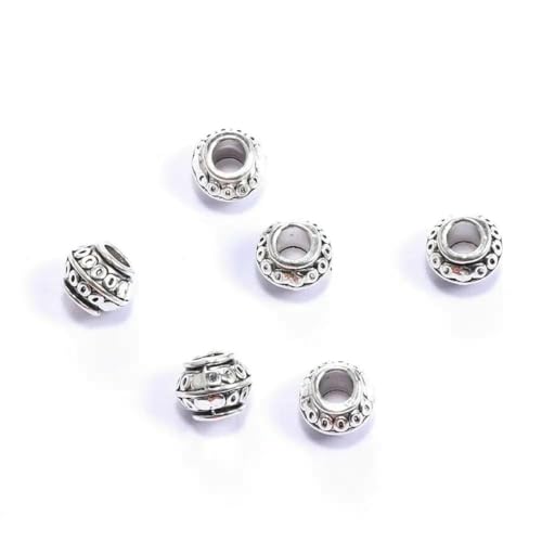 50 Stück tibetische Metallperlen mit großem Loch, lose Abstandshalter, für die Schmuckherstellung, DIY-Armband, Halskette, Zubehör, Großhandelsbedarf, 50 Stück, Tibetsilber von BSGUZ