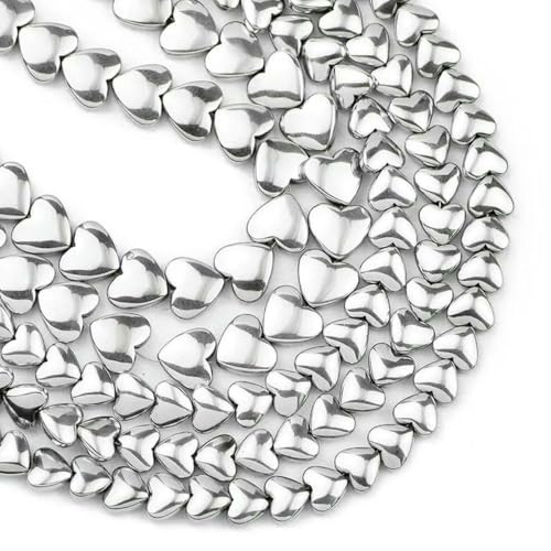 6/8 mm Blau, Gold, Rot, Lila Pfirsichherz Hämatit Naturstein Abstandshalter Lose Perlen für Schmuckherstellung DIY Armbänder Halsketten-Silber-8 mm 55 Stück von BSGUZ