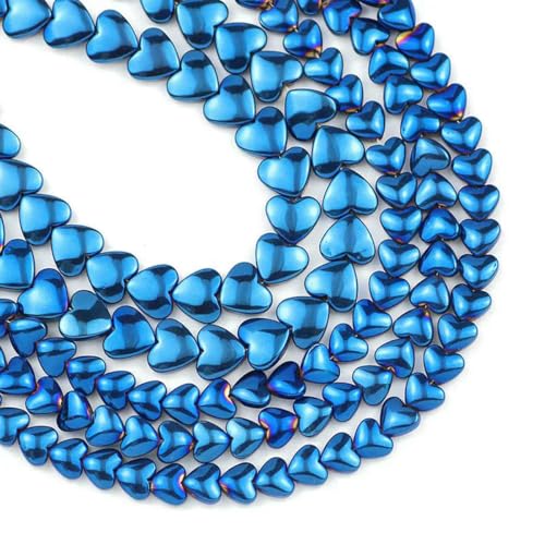 6/8 mm Blau, Goldfarbe, Rot, Lila Pfirsichherz Hämatit Naturstein Abstandshalter Lose Perlen für Schmuckherstellung DIY Armbänder Halskette-Blau-8 mm 55 Stück von BSGUZ