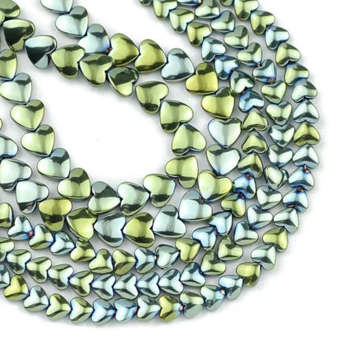 6/8 mm Blau, Goldfarbe, Rot, Lila Pfirsichherz Hämatit Naturstein Abstandshalter Lose Perlen für Schmuckherstellung DIY Armbänder Halsketten-Grün-6 mm 75 Stück von BSGUZ