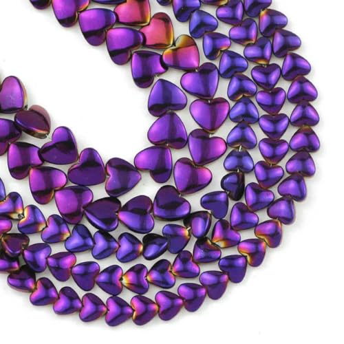 6/8 mm Blau, Goldfarbe, Rot, Lila Pfirsichherz Hämatit Naturstein Abstandshalter Lose Perlen für Schmuckherstellung DIY Armbänder Halsketten-Lila-8 mm 55 Stück von BSGUZ