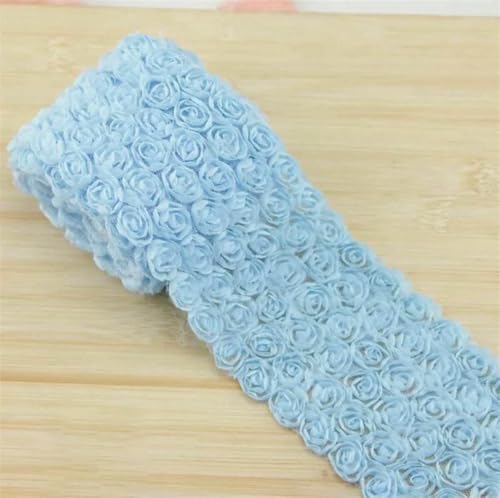 6-reihige DIY-Rosenspitze, 11 Farben, 3D, 9 cm, Chiffon-Blume, besticktes Band, Stoff, Nähen, Basteln, Kostüm, Kopfschmuck, Hut, Applikation, Hellblau, Länge: 183 cm von BSGUZ