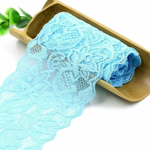 8 cm breites, elastisches, ausgehöhltes Spitzenband, Besatzstoff, DIY, besticktes weißes Spitzenband, Basteln, Nähmaterial, Bekleidungszubehör, Hellblau, 2 Meter Länge von BSGUZ