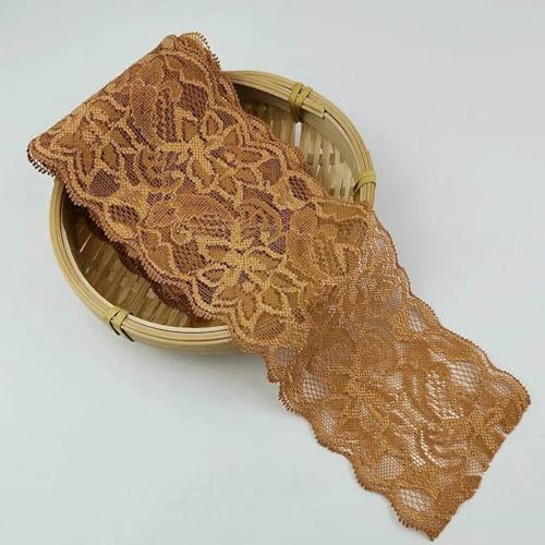 8 cm elastisches, ausgehöhltes, floral besticktes Spitzenband, DIY-Bekleidung, Nähstoff, Kleidungszubehör, weiß, schwarz, rot, Spitzenband, heller Kaffee, 1 Meter Länge von BSGUZ
