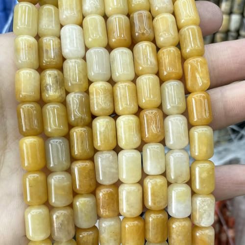 8 x 12 mm Naturstein, Zylinderform, Türkis, Achate, Quarz, Jade, lose Abstandsperlen zur Schmuckherstellung, DIY-Halskettenzubehör, Gelbe Jade, 8 x 12 mm, 16 Perlen von BSGUZ