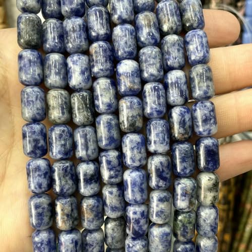 8 x 12 mm Naturstein, Zylinderform, Türkis, Achate, Quarz, Jade, lose Abstandsperlen zur Schmuckherstellung, DIY-Halskettenzubehör – Weißer Punkt, Blau – 8 x 12 mm, 16 Perlen von BSGUZ