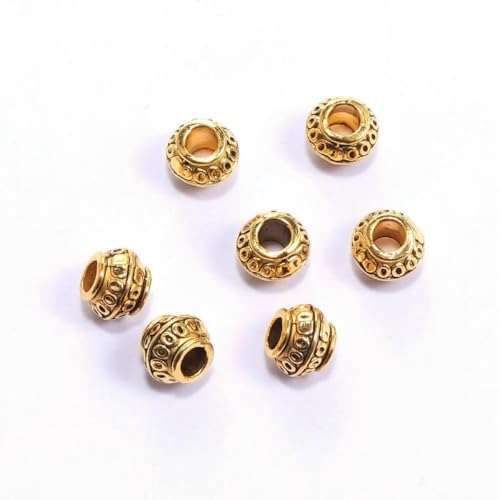 8x6 Tibetsilber Goldfarbe Bronze Großes Loch Runde Radrohr Spacer Metallperlen zur Schmuckherstellung Handarbeit Großhandelsversorgung-Antik Goldfarbe-50 Stück von BSGUZ