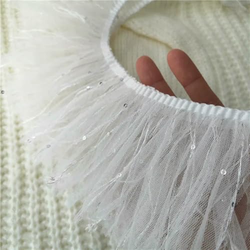 9 cm breiter weißer Pailletten-Netz-Quasten-Spitzenbandstoff DIY Spielzeugpuppe Haustierkleidungsmaterial Damenmoderock Nähzubehör-weiß-1 Yard 9 cm breiter weißer Pailletten-Netz-Quasten-Spitzenbandstoff DIY Spielzeugpuppe Haustierkleidungsmaterial Damenmoderock Nähzubehör-weiß-1 Yard von BSGUZ