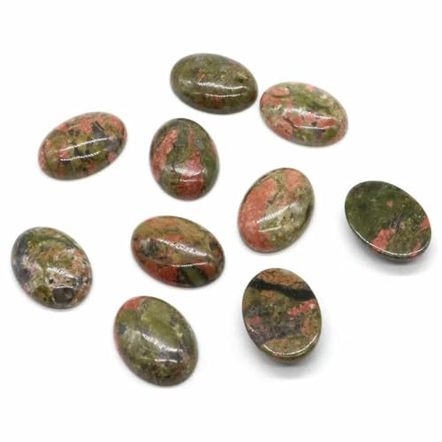 BSGUZ 5 Stück/Los ovale Cabochon-Lose-Perlen, natürlicher Kristallstein, flache Rückseite, Kamee-Abstandshalter für Schmuckherstellung, DIY-Anhänger, Halskette – Unakit – 10 x 14,0 mm von BSGUZ