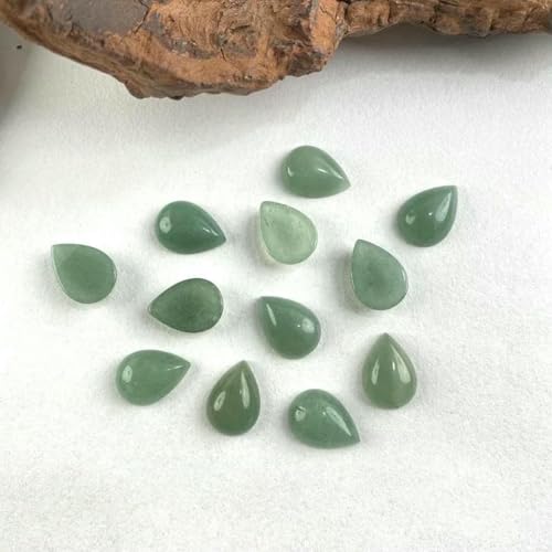 BSGUZ Cabochon-Perle, Naturstein, oval, grüner Aventurin, flache Rückseite, Kamee-Cabochon-Perlen zur Schmuckherstellung, DIY-Ring, Halskette, Armband, Tropfen, 10 x 14,0 mm, 5 Stück von BSGUZ
