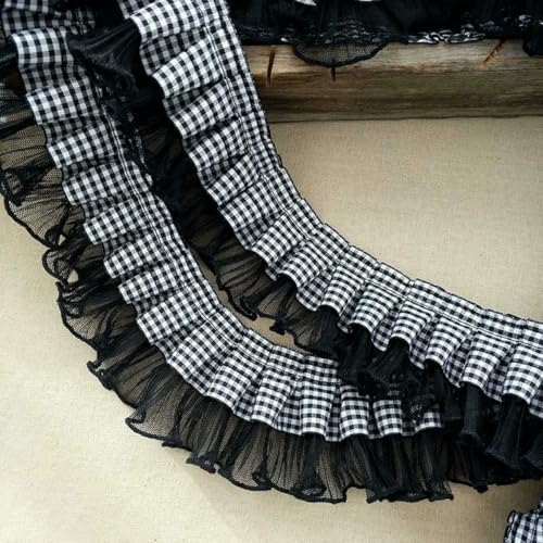 Bester Lolita-Stil, schwarzes kariertes Band, plissierte Spitze, DIY-Puppenkleidung, Rock, Halsmanschetten, gestreiftes Stirnband, Besatz, Zubehör, Dekoration, Schwarz, 1 Yard Bester Lolita-Stil, schwarzes kariertes Band, plissierte Spitze, DIY-Puppenkleidung, Rock, Halsmanschetten, gestreiftes Stirnband, Besatz, Zubehör, Dekoration, Schwarz, 1 Yard von BSGUZ