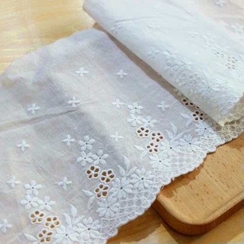 Bestickter Spitzenbesatz aus Baumwolle mit Blumenrand, Stoffdekor, Band zum Nähen, Weiß, Beige, Kleidung aus 100% Baumwolle, 2 Yards/Charge, Weiß, 16,5 cm Breite, 2 Yards Bestickter Spitzenbesatz aus Baumwolle mit Blumenrand, Stoffdekor, Band zum Nähen, Weiß, Beige, Kleidung aus 100% Baumwolle, 2 Yards/Charge, Weiß, 16,5 cm Breite, 2 Yards von BSGUZ