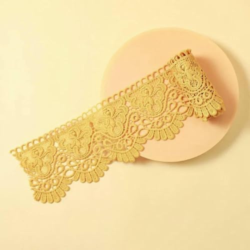 Buntes, ausgehöhltes, mit Blumen besticktes Spitzenband, DIY-Bekleidung, Nähstoff, 10 cm breit, handgefertigt, wasserlösliches Spitzenband, Tu Gelb, 2 Meter Länge von BSGUZ