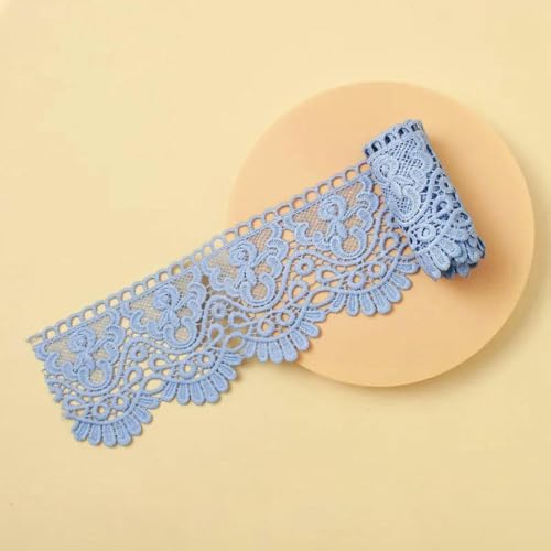 Buntes, ausgehöhltes, mit Blumen besticktes Spitzenband, DIY-Bekleidung, Nähstoff, 10 cm breit, handgefertigt, wasserlösliches Spitzenband, Wu-Blau, 2 Meter Länge von BSGUZ