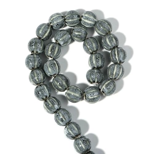 Ca. 28 Stück bunte runde Abstandsperlen, gestreifte Keramikperlen für DIY-Armbänder, Halsketten, Schmuckherstellung, lose Perlenzubehör, grau, 11,5 mm (ca. 28 Stück) von BSGUZ