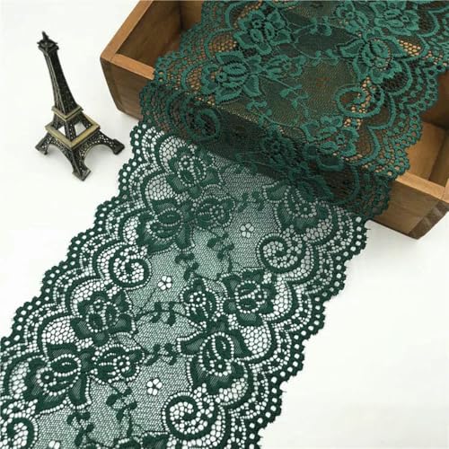 Elastisches, dehnbares Spitzenband mit Blumenmuster, 15 cm breit, DIY-Bekleidung, Nähstoff, Schwarz, Weiß, Rot, Blau, Grün, Lila, Gelb, Spitzenband, Dunkelgrün, 1 Meter Länge von BSGUZ