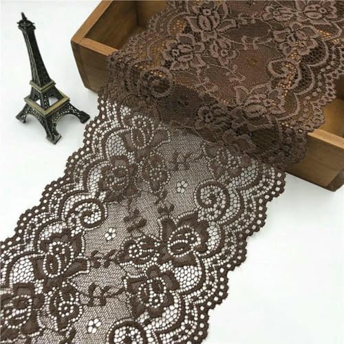 Elastisches, dehnbares Spitzenband mit Blumenmuster, 15 cm breit, DIY-Bekleidung, Nähstoff, Schwarz, Weiß, Rot, Blau, Grün, Lila, Gelb, Spitzenband, Kaffeebraun, 1 Meter Länge von BSGUZ