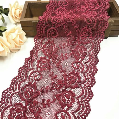 Elastisches, dehnbares Spitzenband mit Blumenmuster, 15 cm breit, DIY-Bekleidung, Nähstoff, Schwarz, Weiß, Rot, Blau, Grün, Lila, Gelb, Spitzenband, Weinrot, 1 Meter Länge Elastisches, dehnbares Spitzenband mit Blumenmuster, 15 cm breit, DIY-Bekleidung, Nähstoff, Schwarz, Weiß, Rot, Blau, Grün, Lila, Gelb, Spitzenband, Weinrot, 1 Meter Länge von BSGUZ