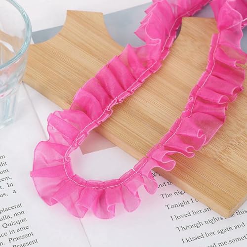 Farbe Transparentes Glasgarn Plissee Rüschenspitze DIY Kinderspielzeug Haustierkleidung Flauschiger Kuchenrock Lolita-Kleid Nähmaterialien-Roes-1 Yard von BSGUZ