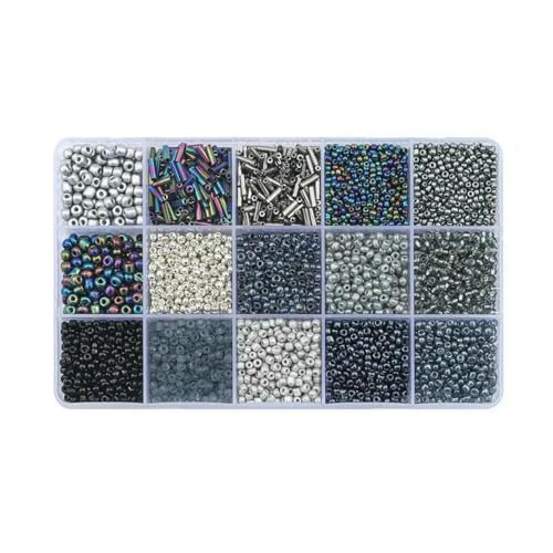 Glasperlen-Set in 15 Farben zur Herstellung von Armbändern, lose Abstandsperlen mit Aufbewahrungsbox, Röhrenperlen-Set für DIY-Bastelkettenanhänger, 10 Glasperlen-Set in 15 Farben zur Herstellung von Armbändern, lose Abstandsperlen mit Aufbewahrungsbox, Röhrenperlen-Set für DIY-Bastelkettenanhänger, 10 von BSGUZ