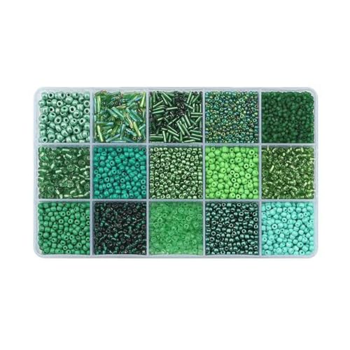 Glasperlen-Set in 15 Farben zur Herstellung von Armbändern, lose Abstandsperlen mit Aufbewahrungsbox, Röhrenperlen-Set zum Selbermachen von Halskettenanhängern, 12 Glasperlen-Set in 15 Farben zur Herstellung von Armbändern, lose Abstandsperlen mit Aufbewahrungsbox, Röhrenperlen-Set zum Selbermachen von Halskettenanhängern, 12 von BSGUZ