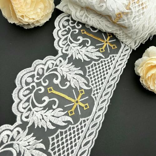 Goldener Spitzenstoff, DIY, amerikanisches Netz, Stickerei, Netz, Kirche, Priester, Hochzeitskleid, Kleidung, Tischdecke, Zubehör, 1–10 Yard von BSGUZ