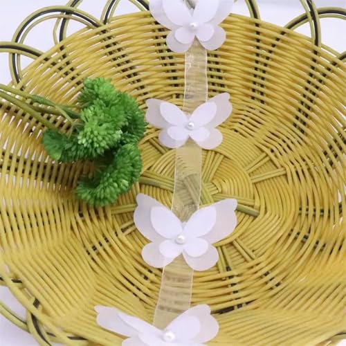 H651 10 Stück Schmetterlings-Organza-Spitze für Kleider, Bänder, Spitzenbesatz, Stricken, Hochzeit, bestickt, DIY, Patchwork, Nähzubehör, Basteln, weiß, 10 Stück, M von BSGUZ