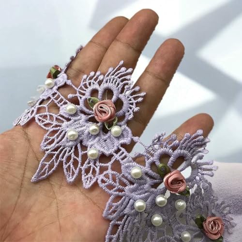 H872 10 Stück Perlenschleife Blumen-Spitzenbesatz Stricken Hochzeitskleid Spitze Bestickt DIY Patch Band Nähzubehör Basteln-Hellviolett-L H872 10 Stück Perlenschleife Blumen-Spitzenbesatz Stricken Hochzeitskleid Spitze Bestickt DIY Patch Band Nähzubehör Basteln-Hellviolett-L von BSGUZ