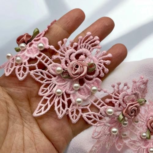 H872 10 Stück Perlenschleife Blumen-Spitzenbesatz Stricken Hochzeitskleid Spitze Bestickt DIY Patch Band Nähzubehör Basteln-Rosa-L H872 10 Stück Perlenschleife Blumen-Spitzenbesatz Stricken Hochzeitskleid Spitze Bestickt DIY Patch Band Nähzubehör Basteln-Rosa-L von BSGUZ