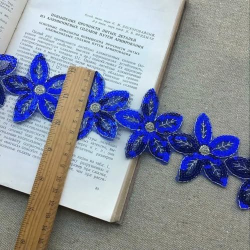 Heißer 6 cm breiter Glitzer-Organza-Spitzenstoff mit Pailletten, Perlen, Blumen, besticktem Band, Kragenbesatz, Applikation zum Nähen von Hochzeitskleidern, Blau, 1 Yard Heißer 6 cm breiter Glitzer-Organza-Spitzenstoff mit Pailletten, Perlen, Blumen, besticktem Band, Kragenbesatz, Applikation zum Nähen von Hochzeitskleidern, Blau, 1 Yard von BSGUZ