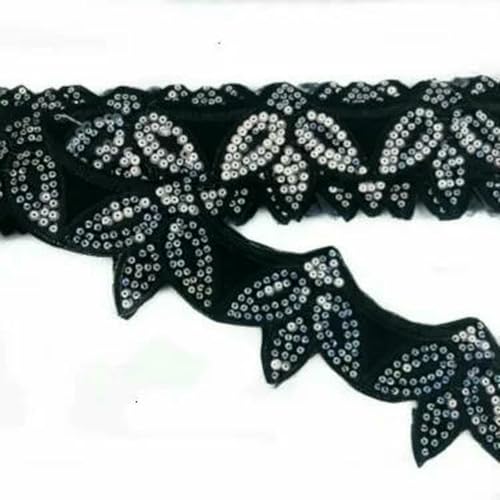 Heißer 6 cm breiter Glitzer-Organza-Spitzenstoff mit Pailletten, Perlen, Blumen, besticktem Band, Kragenbesatz, Applikation zum Nähen von Hochzeitskleidern, Schwarz, 1 Yard Heißer 6 cm breiter Glitzer-Organza-Spitzenstoff mit Pailletten, Perlen, Blumen, besticktem Band, Kragenbesatz, Applikation zum Nähen von Hochzeitskleidern, Schwarz, 1 Yard von BSGUZ