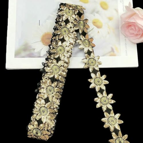 Heißer 6 cm breiter glitzernder Organza-Spitzenstoff mit Pailletten, Perlen, Blumen, besticktem Band, Kragenbesatz, Applikation zum Nähen von Hochzeitskleidern, 4 cm breit, Gold, 1 Yard Heißer 6 cm breiter glitzernder Organza-Spitzenstoff mit Pailletten, Perlen, Blumen, besticktem Band, Kragenbesatz, Applikation zum Nähen von Hochzeitskleidern, 4 cm breit, Gold, 1 Yard von BSGUZ
