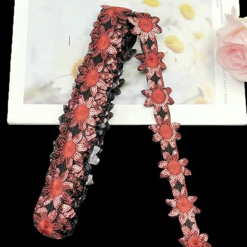 Heißer 6 cm breiter glitzernder Organza-Spitzenstoff mit Pailletten, Perlen, Blumen, besticktem Band, Kragenbesatz, Applikation zum Nähen von Hochzeitskleidern, 4 cm breit, Rot, 1 Yard Heißer 6 cm breiter glitzernder Organza-Spitzenstoff mit Pailletten, Perlen, Blumen, besticktem Band, Kragenbesatz, Applikation zum Nähen von Hochzeitskleidern, 4 cm breit, Rot, 1 Yard von BSGUZ