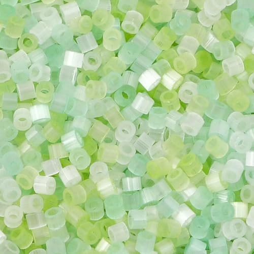Mehrfarbige Glasperlen, zylinderförmig, Katzenaugen-Imitation, lose Abstandsperlen, DIY-Halskettenschmuck, ca. 2,5 mm Durchmesser, 10 Gramm, Weißgrün von BSGUZ