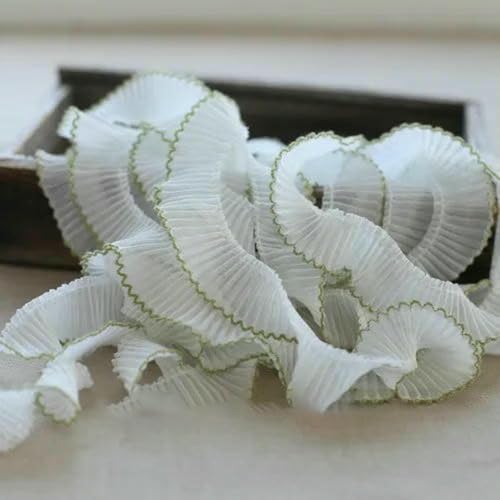 Meter luxuriöser weißer plissierter Chiffon, gefaltet, elastische Spitze, Rüschenbesatz, Band, Kleiderkragen, Applikation für Nähzubehör, 3 cm breit, grün von BSGUZ