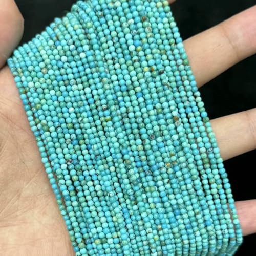 Natürliche 2 mm seltene türkisfarbene glatte runde lose Perlen zur Herstellung von Schmuck, DIY-Halsketten und Armbändern, 2 mm, 1 Strang von BSGUZ