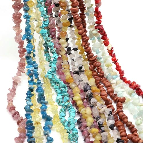 Natürliche Aquamarin-Quarzkristall-Steinperlen, Freiform-Chips, Kies für Partys, Basteln, Halsketten, Armbänder, Schmuckherstellung – 1 Stück (ca. 81 cm) von BSGUZ