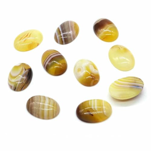 Natürliche Kristalle, Stein, oval, Cabochon, lose Perlen, flache Rückseite, Kamee, Abstandshalter für Schmuckherstellung, DIY-Anhänger, Halskette, 5 Stück pro Stück, gelb gestreifter Achat, 20 x 30 Natürliche Kristalle, Stein, oval, Cabochon, lose Perlen, flache Rückseite, Kamee, Abstandshalter für Schmuckherstellung, DIY-Anhänger, Halskette, 5 Stück pro Stück, gelb gestreifter Achat, 20 x 30 von BSGUZ