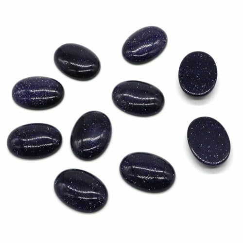 Natürliche Kristalle, ovale Cabochon-Perlen, lose Perlen mit flacher Rückseite, Kamee-Abstandshalter für Schmuckherstellung, DIY-Anhänger, Halskette, 5 Stück pro Stück, Blauer Goldfluss-Sand, 15 x 2 von BSGUZ