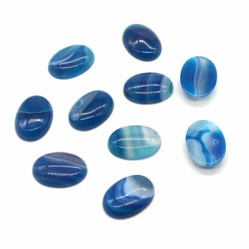 Natürliche Kristalle, ovale Cabochon-Perlen, lose Perlen mit flacher Rückseite, Kamee-Abstandshalter für Schmuckherstellung, DIY-Anhänger, Halskette, 5 Stück pro Stück, blau gestreifter Achat, 30 x von BSGUZ