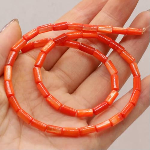 Natürliche Süßwasser-Muschelperle, lange, zylindrische, lose Abstandsperlen für die Schmuckherstellung, DIY-Armband, Ohrringe, Halsketten, Zubehör – Orangerot von BSGUZ