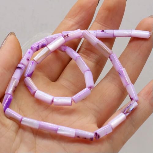 Natürliche Süßwasser-Muschelperle, lange zylindrische lose Abstandsperlen für die Schmuckherstellung, DIY-Armband, Ohrringe, Halsketten, Zubehör – Lila von BSGUZ