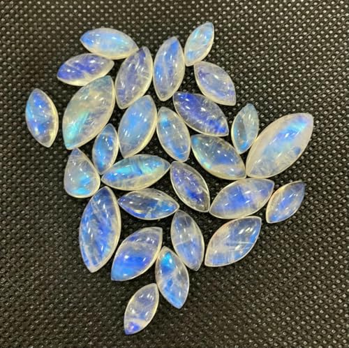 Natürliche blaue Feuermondsteine, Marquise-Form, flache Rückseite, Cabochon, glatt poliert, lose Edelsteine, mehrere Größen zur Schmuckherstellung, 6 x 12 mm, 10 Stück von BSGUZ