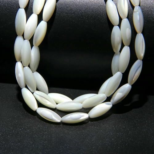 Natürliche weiße Perlmutt-Mopp-Muschelperlen, runde Muscheln, lose Perlen zur Schmuckherstellung, DIY-Armband, Halskettenzubehör, 14 Reis, 6 x 12 mm, 15 Zoll Natürliche weiße Perlmutt-Mopp-Muschelperlen, runde Muscheln, lose Perlen zur Schmuckherstellung, DIY-Armband, Halskettenzubehör, 14 Reis, 6 x 12 mm, 15 Zoll von BSGUZ