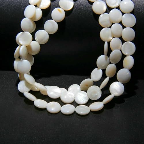 Natürliche weiße Perlmutt-Mopp-Muschelperlen, runde Muscheln, lose Perlen zur Schmuckherstellung, DIY-Armband, Halskettenzubehör, 19 rund, 6 mm, 15 Zoll von BSGUZ