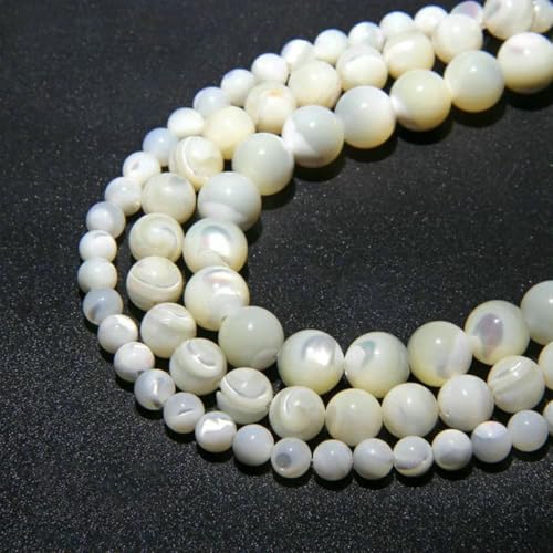 Natürliche weiße Perlmutt-Mopp-Muschelperlen, runde Muscheln, lose Perlen zur Schmuckherstellung, DIY-Armband, Halskettenzubehör, 21 rund, 8 mm, 15 Zoll von BSGUZ