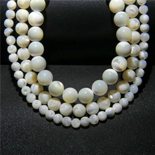 Natürliche weiße Perlmutt-Mopp-Muschelperlen, runde Muscheln, lose Perlen zur Schmuckherstellung, DIY-Armband, Halskettenzubehör, 22 rund, 10 mm, 15 Zoll von BSGUZ