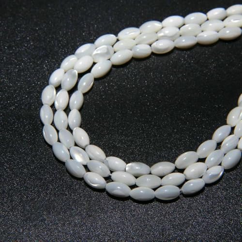 Natürliche weiße Perlmutt-Mopp-Muschelperlen, runde Muscheln, lose Perlen zur Schmuckherstellung, DIY-Armband, Halskettenzubehör, 6 Reis, 4 x 7 mm, 15 Zoll Natürliche weiße Perlmutt-Mopp-Muschelperlen, runde Muscheln, lose Perlen zur Schmuckherstellung, DIY-Armband, Halskettenzubehör, 6 Reis, 4 x 7 mm, 15 Zoll von BSGUZ